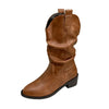 Chic Women's Mid-Calf Chelsea Boots in pleated leather, waterproof, non-slip, perfect for Winter 2024 style and comfort.