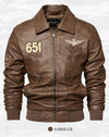Men's Autumn/Winter Embroidered Leather Biker Jacket with detachable collar, cozy cotton lining, and classic aviator design.