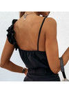 Chic Summer V-Neck Ruffle Blouse for women, sleeveless, backless, lightweight chiffon, perfect for office or casual outings.