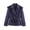 Beige short trench coat with belt and turn-down collar detail