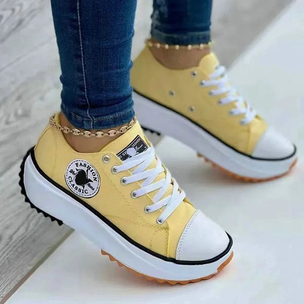 Women's breathable canvas platform sneakers with true-to-size lace-up fit