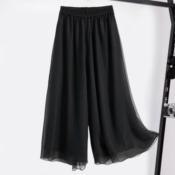 Chic flowing pants in mustard yellow, designed to keep you cool and stylish during hot days.