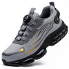 Work boots with steel guard protection and rotating button technology for modern tradespeople