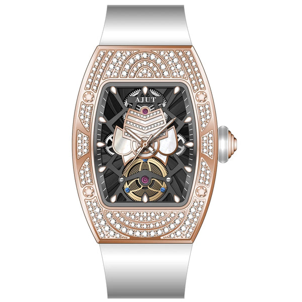 Elegant AJUT Quartz Watch featuring a durable rubber strap and stainless steel case.