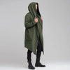 Men's hooded fleece-lined winter trench coat in black, featuring a mandarin collar and open stitch closure for easy layering.