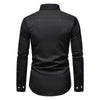 Classic men's white long sleeve polo shirt with stand collar, single-breasted closure, perfect for smart casual occasions.