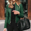 Chic slim fit faux leather moto jacket for women, perfect for autumn and winter, featuring a stylish zipper closure.
