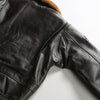 Men's Top Gun inspired leather bomber jacket styled for winter wear.