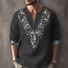 Cotton-linen geometric henley perfect for weekend and vacation wear