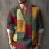 Geometric pattern henley with mandarin collar for vacation style