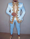 Italian Style Slim Fit Men's Wedding Suit Set with jacket, pants, and belt for elegant formal events and weddings.