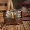 Sunset Hues Leather Belt displayed against a neutral background, highlighting its colors.