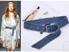 Chic wide denim belt with pin buckle for women, perfect for casual and semi-formal outfits, enhancing your silhouette.