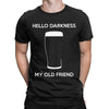 Hello Darkness Beer Lover's Cotton T-Shirt in black, featuring a playful beer print for casual outings and comfort.