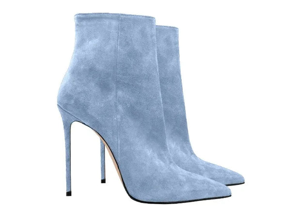 Stylish designer boots with a side zipper closure.