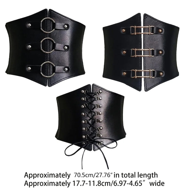 Chic wide corset belt for women in black PU leather, perfect for body sculpting and stylish waist support.