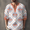 Cotton-linen blend henley shirt with distinctive geometric design
