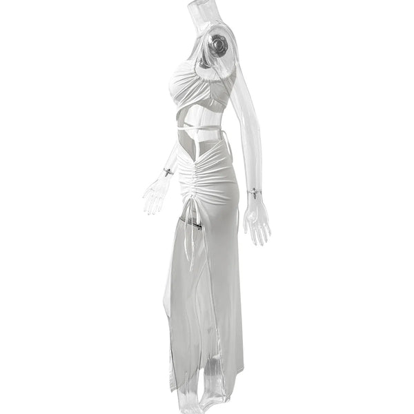 Lightweight vacation maxi dress with drawstring and breathable fabric