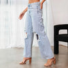 Close-up of ripped details on cool, breathable denim ankle jeans.