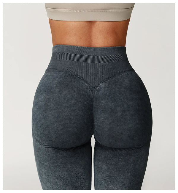 Chocolate brown seamless leggings for women, perfect for workouts.
