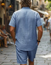 Men's breathable cotton short sleeve shirt and matching shorts summer co-ord set