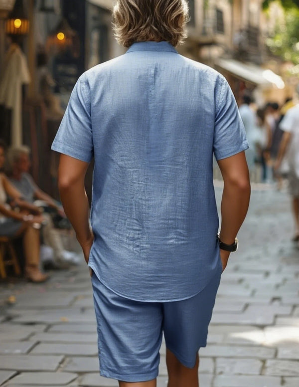 Men's breathable cotton short sleeve shirt and matching shorts summer co-ord set