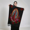 Vibrant winter wrap featuring Virgin Mary, made from delicate polyester for comfort and style.