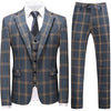 Elegant plaid 3-piece men's suit for formal occasions, featuring a single-breasted jacket and flat-front pants in premium pol