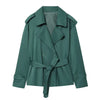 Belted Short Trench Coat with Double-Breasted Detail