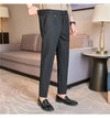 Men's slim fit dress pants in British style with elastic waist, perfect for casual or formal occasions, made from polyester b