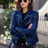 Chic slim-fit biker's leather jacket for women in premium PU leather, perfect for autumn and winter fashion.