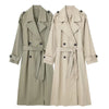 Double-breasted trench coat showing premium tatting weave polyester fabric detail