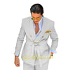Elegant men's wedding suit featuring a double-breasted jacket and matching trousers, crafted from premium wool for comfort.