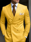 Detail shot of the high-quality fabric of a chic double-breasted suit, wrinkle-resistant.