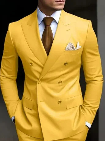 Detail shot of the high-quality fabric of a chic double-breasted suit, wrinkle-resistant.