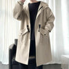 Stylish Men's Mid-Length Trench Coat with Hood, windproof, big pockets, breathable polyester, perfect for autumn and spring.
