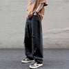 Trendy blue denim jeans featuring a relaxed fit and full-length design.