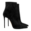 Fashionable black suede boots with a sleek silhouette.