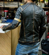 Stylish Men's Faux Leather Biker Jacket in black, featuring a stand-collar and smooth zipper, available in sizes S-5XL.