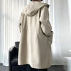 Stylish men's mid-length trench coat with hood, big pockets, and windproof design, perfect for autumn and spring wear.