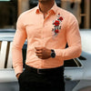 Men's red rose botanical print shirt with full-length sleeves