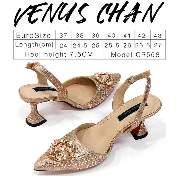 Women's formal footwear with crystal detailing and stable square heel base