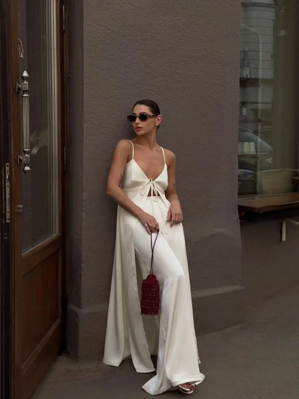 Moonlit Elegance white satin set displaying refined sophistication and timeless style