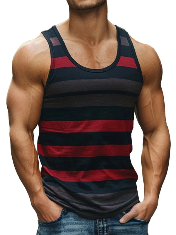 Retro-inspired sleeveless tank top with dimensional print perfect for gym or beach
