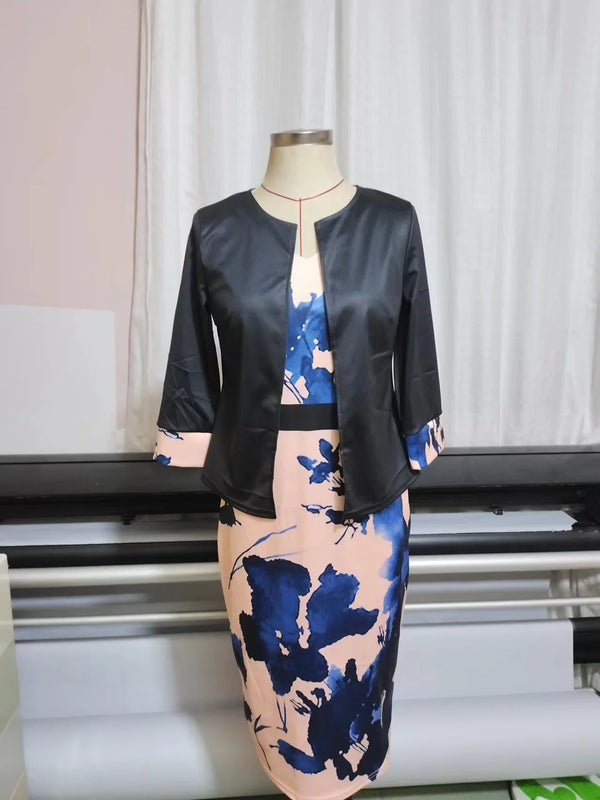Model transitioning from office to evening event in Autumn Whisper.