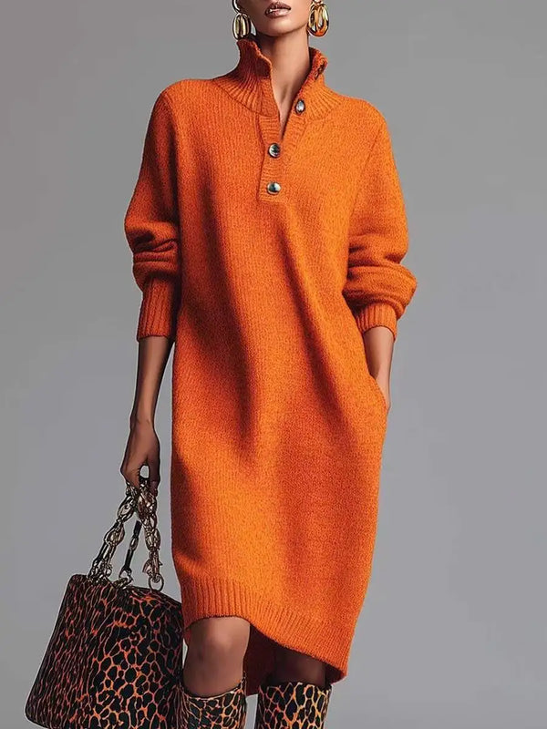 Close-up of the luxurious knit fabric of the Fireside Chic sweater dress.