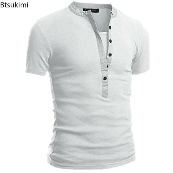 Slim Fit V-Neck Men's Casual Summer T-Shirt in breathable polyester, perfect for warm days and stylish casual occasions.