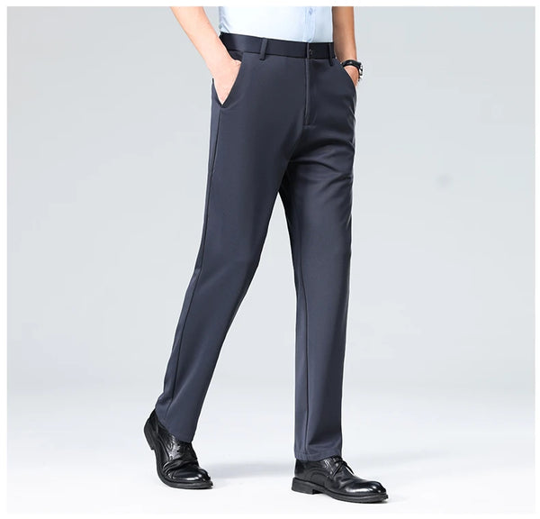 Elastic waistband pants offering refined look without sacrificing comfort