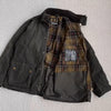 Waxed Cotton Moto Trench Coat with Corduroy Collar, mid-length, waterproof, stylish, perfect for urban adventures.