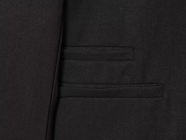 Modern blazer featuring stand collar and functional pockets